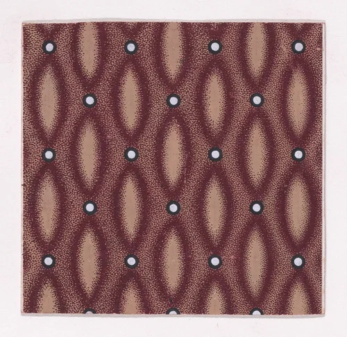 Textile Design with Alternating Vertical Rows of Pearls and Lens Shapes over a Stippled Background by anonymous, drawing, 1840