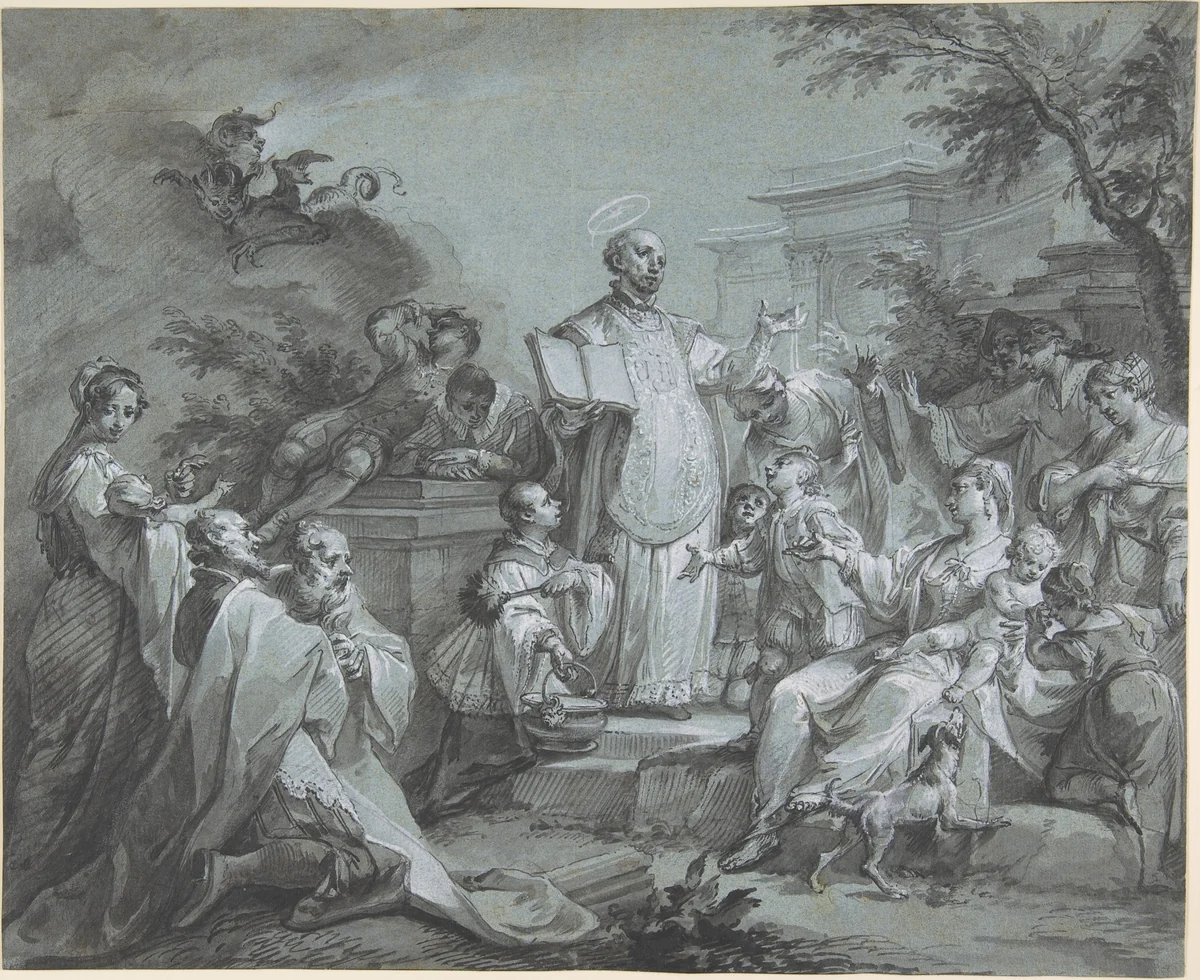 Saint Ignatius of Loyola Preaching by Johann Wolfgang Baumgartner, drawing, 1732-1761
