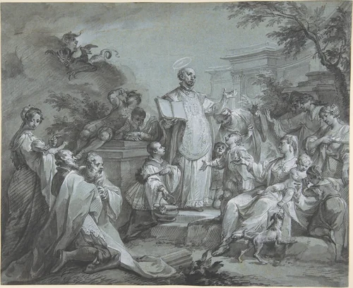 Saint Ignatius of Loyola Preaching by Johann Wolfgang Baumgartner, drawing, 1732-1761