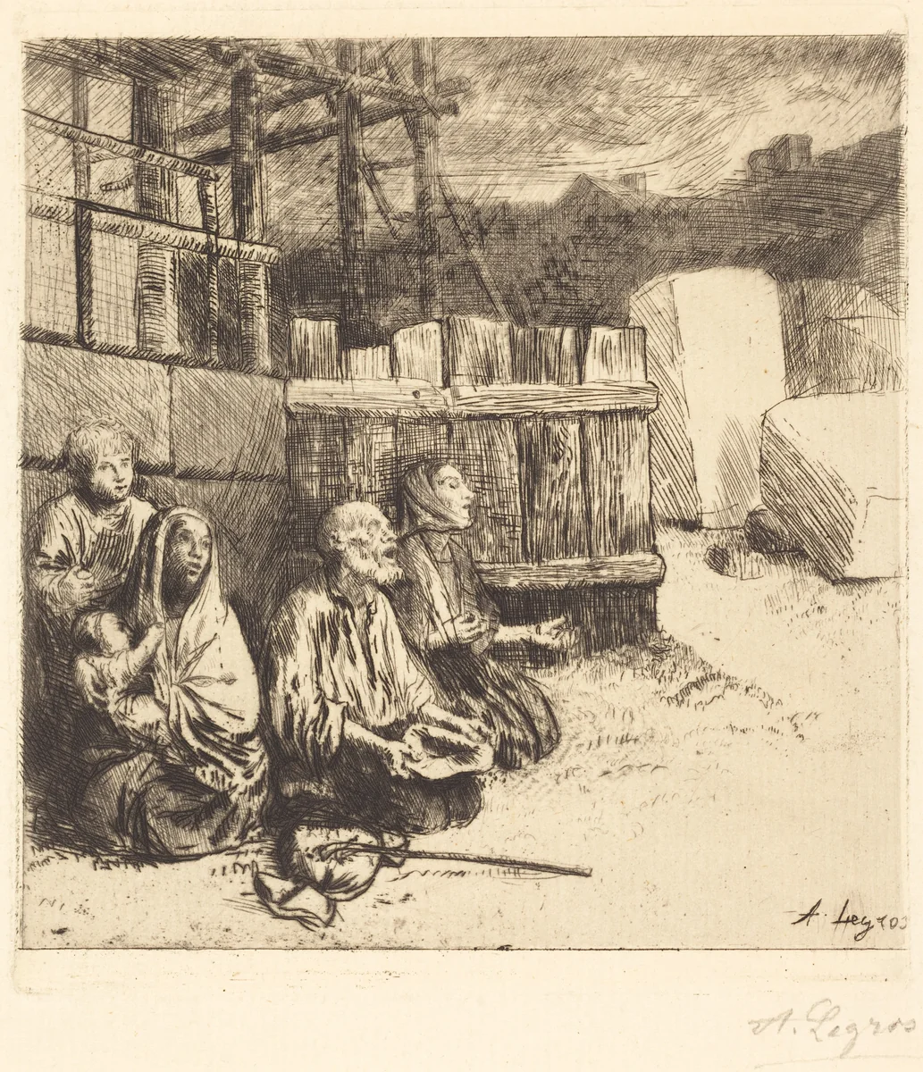 English Beggars (Les mendiants anglais) by Alphonse Legros, print, 1875