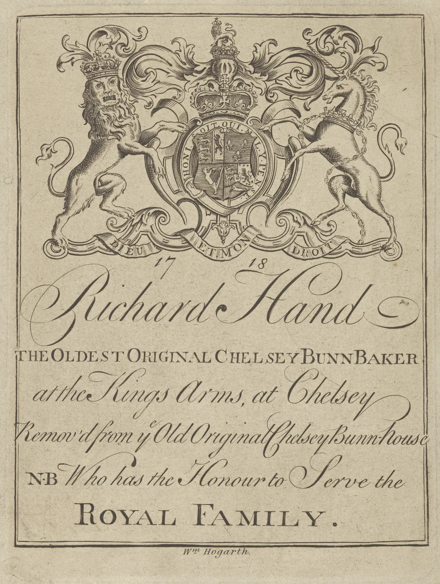 Trade Card of Richard Hand, The Oldest Original Chelsey Bunn Baker by William Hogarth, print, 1718