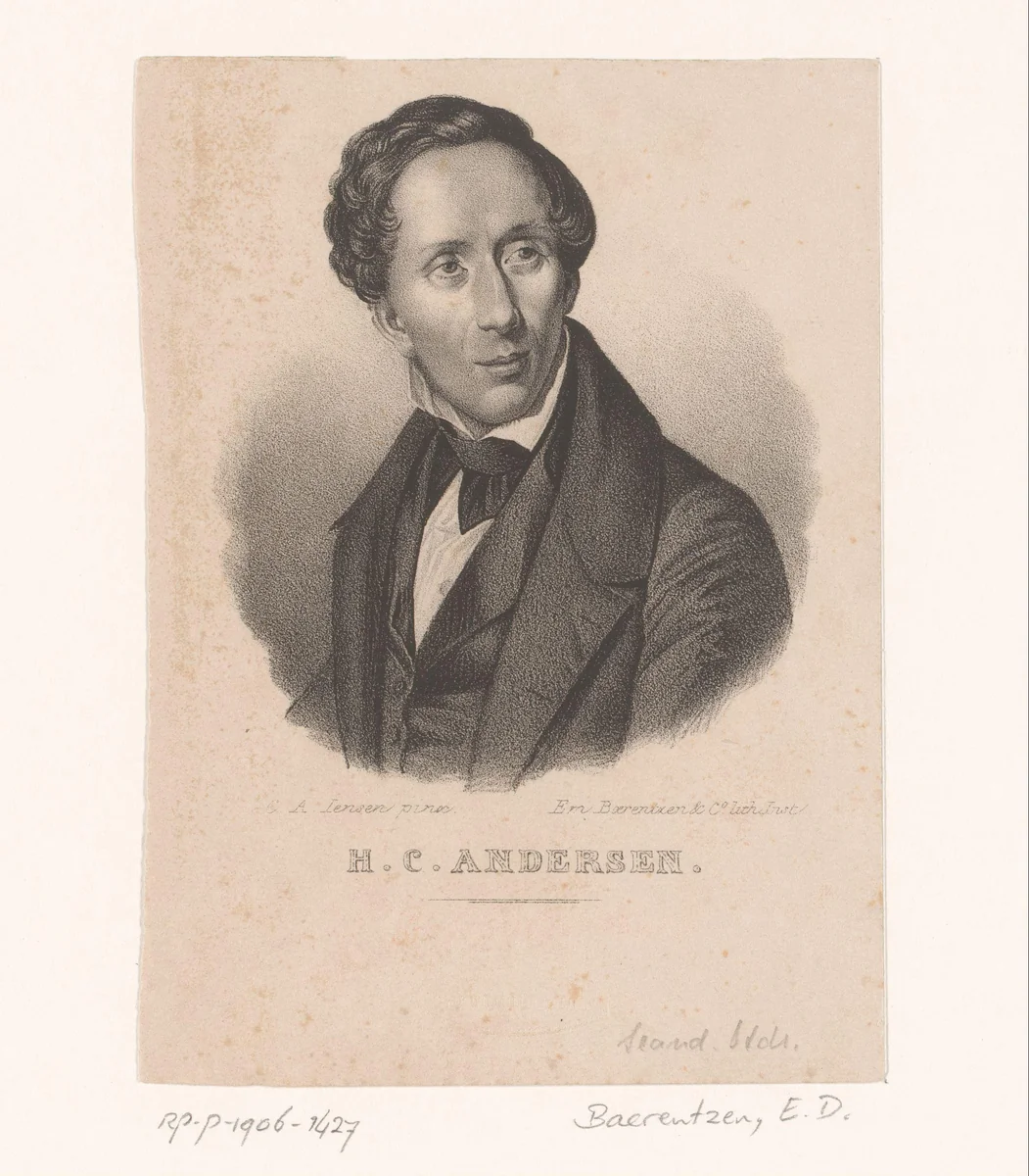 Portret van Hans Christian Andersen by Emilius Ditlev Baerentzen, print, 1836-1868