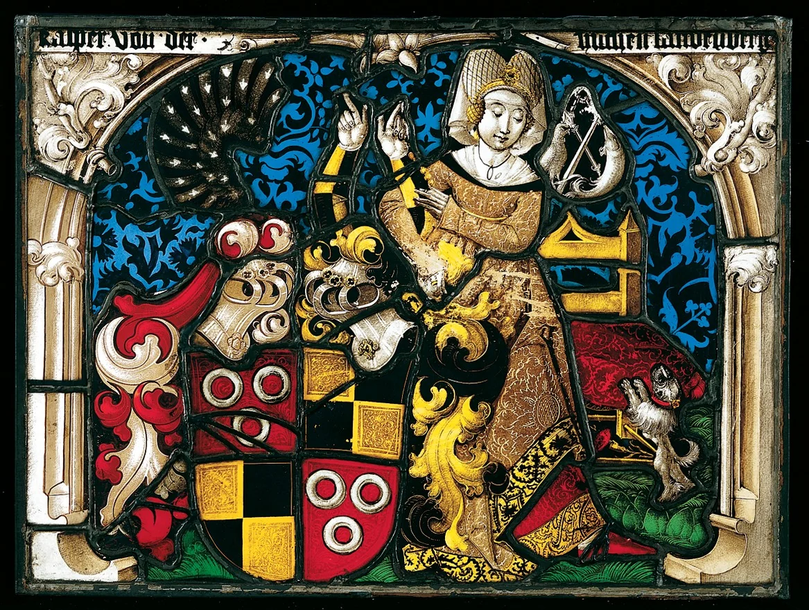 Stained-Glass Panel with a Coat of Arms and a Female Supporter by Lukas Zeiner, other, 1500-1505