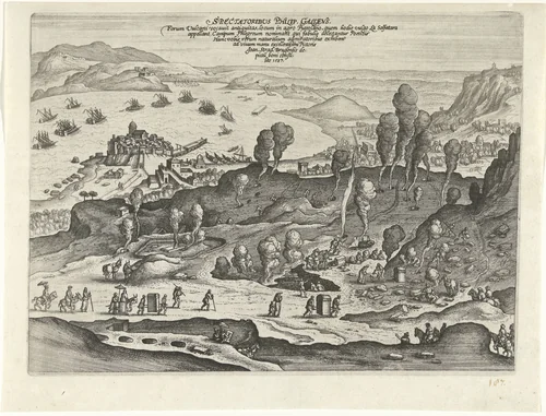 Gezicht op de zwavelbronnen van Pozzuoli by Pieter van der Borcht, print, 1587