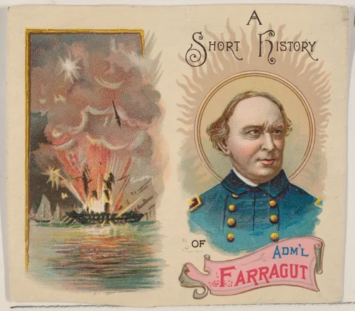 A Short History of Admiral Farragut, one-sheet of cover and verso from the Histories of Generals series of booklets (N78) for Duke brand cigarettes by W. Duke, Sons & Co., print, 1888