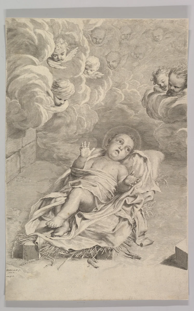 The Christ Child on a Bed of Straw by Claude Mellan, print, 1662