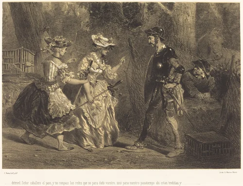 ...detened Señor caballero el paso... by Célestin Nanteuil, print, 1855