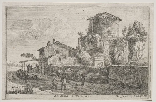 Diverse Views in and around Rome: Tomb along the Appian Way by Herman van Swanevelt, print, 1653