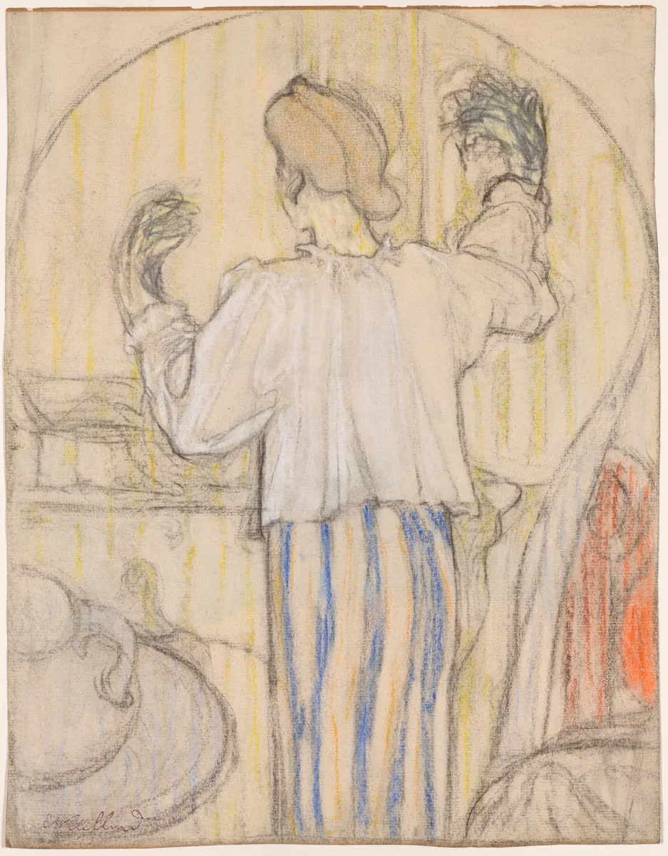 In Front of the Mirror (recto) by Edouard Vuillard, drawing, 1891-1892