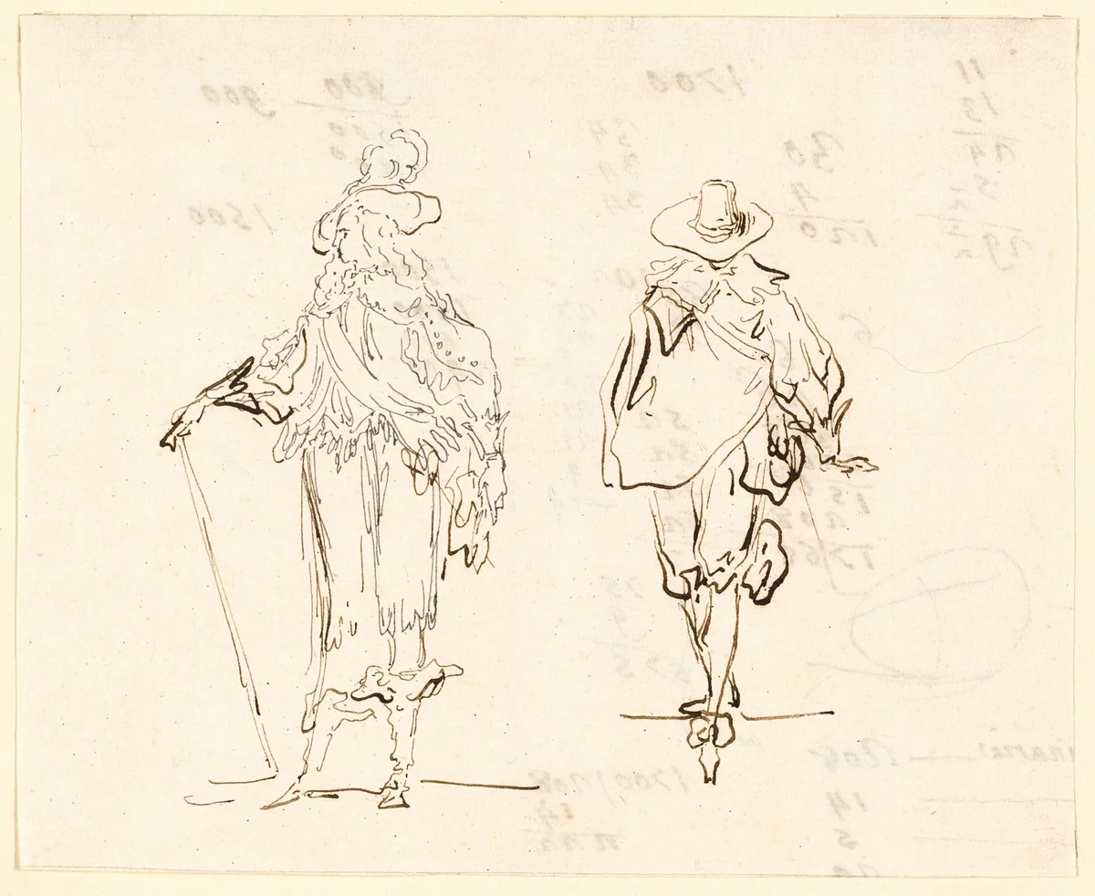 Two Figures, One Dressed in French Louis XIII Style and the Other in Spanish Seventeenth Century Style by Luis Paret y Alcázar, drawing, 1766-1799