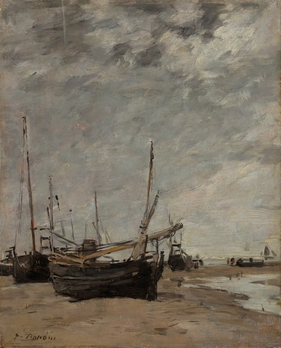 Low Tide, Sailboats Run Aground by Eugène Boudin, painting, 1885-1890