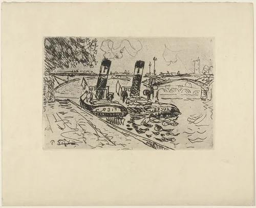 Paris: Le Pont des Arts with Tugboats (Paris: Le Pont des Arts avec Remorqueuers) by Paul Signac, print, 1927