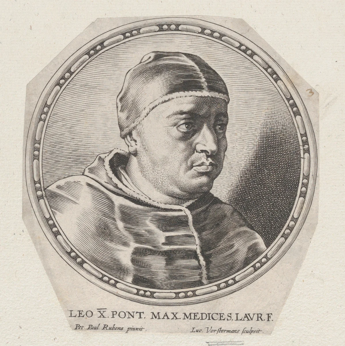 Portrait of Pope Leo X by Lucas Vorsterman, print, 1615-1675