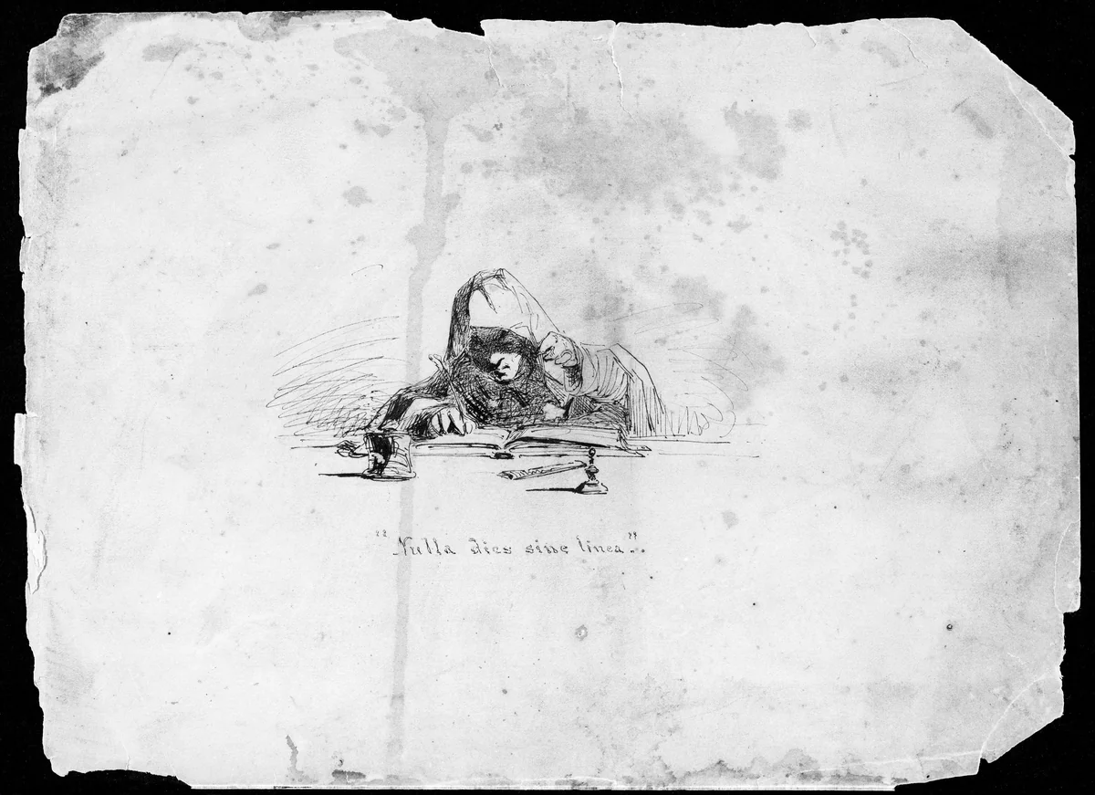 Half-length Figure in a Monk's Cowl (Possibly a Self-portrait) (from Sketchbook) by James McNeill Whistler, artwork, 1854