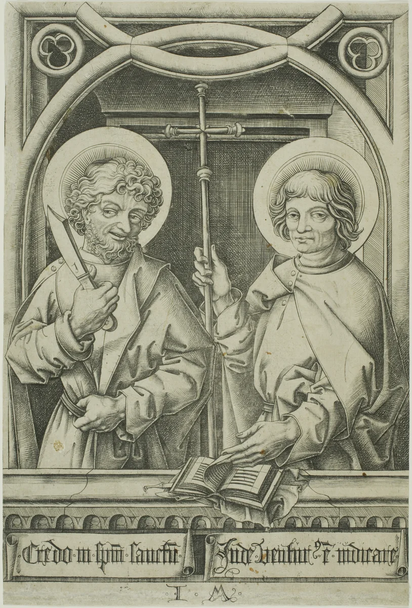 Saint Bartholomew and Saint Philip from The Twelve Apostles by Israhel van Meckenem, print, 1480-1485