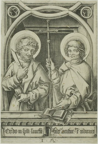 Saint Bartholomew and Saint Philip from The Twelve Apostles by Israhel van Meckenem, print, 1480-1485