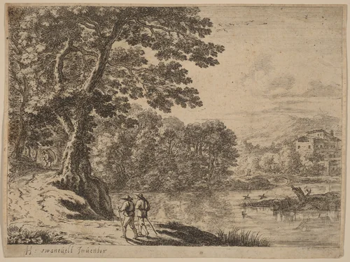 Two Travelers and a Peddler by Herman van Swanevelt, print, 1600-1699