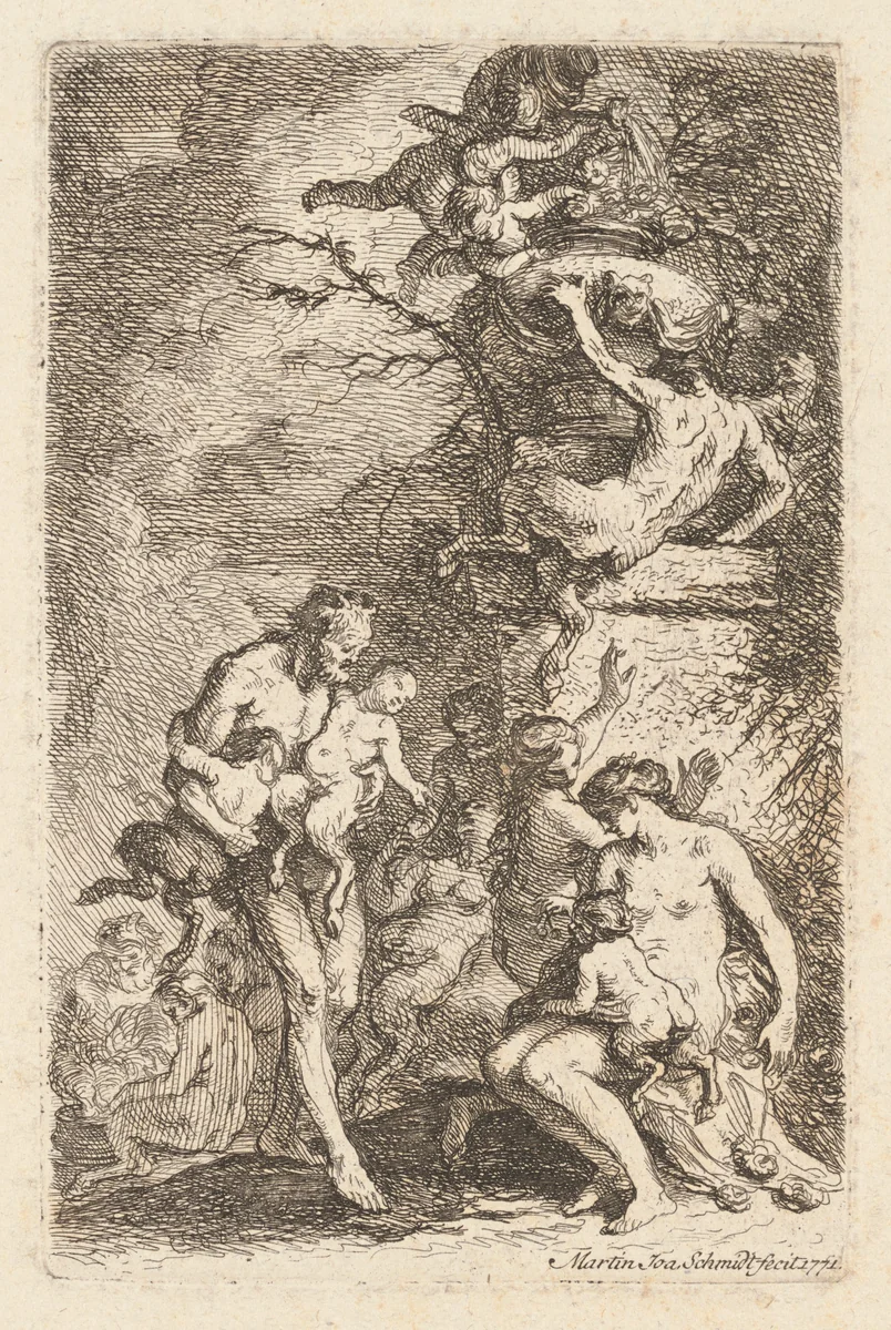The Education of Satyr Children by Martin Johann Schmidt, print, 1771