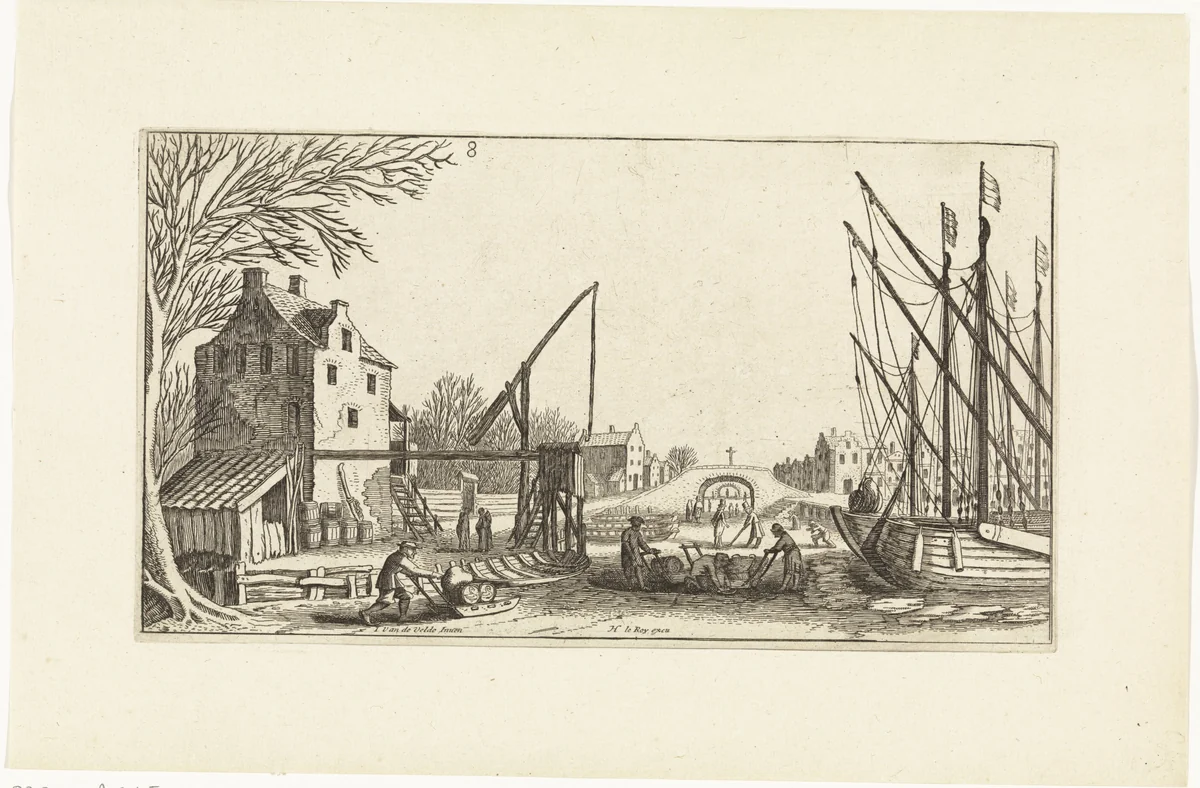 Stadsgezicht bij winter by Simon Poelenburg, print, 1602-1649