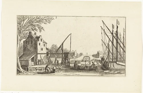 Stadsgezicht bij winter by Simon Poelenburg, print, 1602-1649