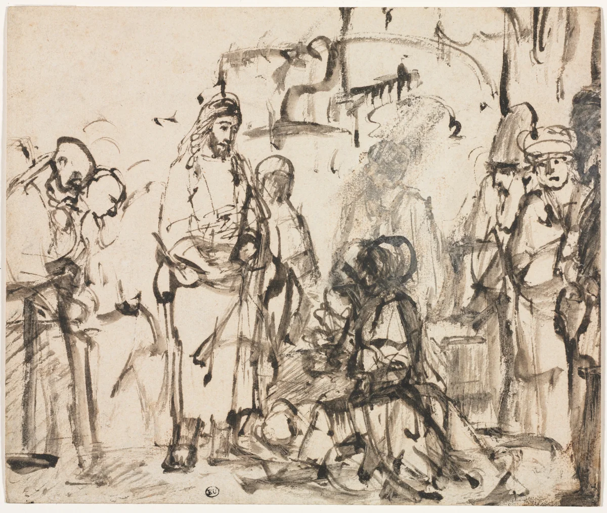 The Meeting of Christ with Martha and Mary after the Death of Lazarus by Rembrandt van Rijn, drawing, 1662-1665