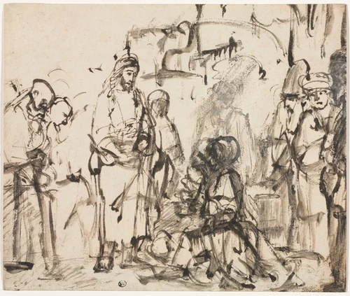 The Meeting of Christ with Martha and Mary after the Death of Lazarus by Rembrandt van Rijn, drawing, 1662-1665