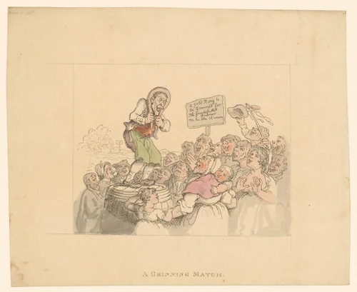 Man op een ton spreekt een menigte aan by Thomas Rowlandson, print, 1766-1827