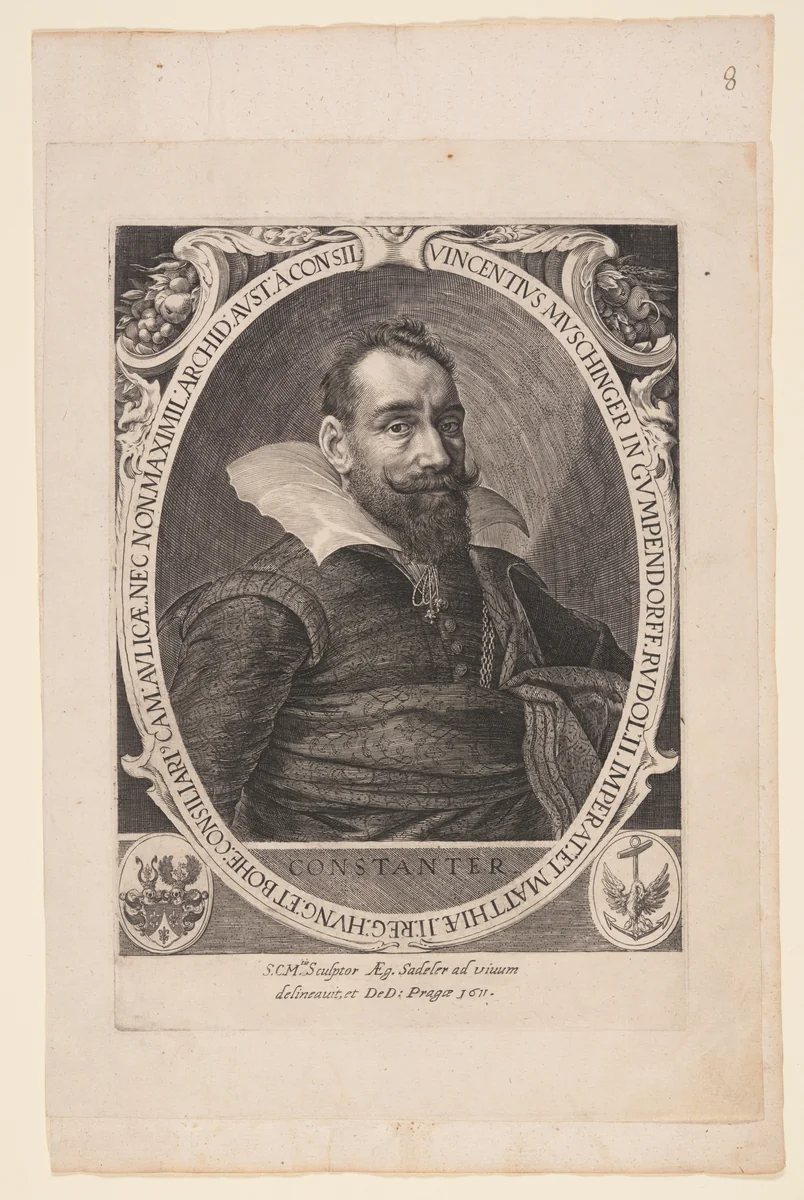 Vincent Muschinger von Gumpendorff, Physician by Aegidius Sadeler, print, 1611