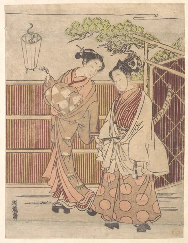 Reizei Carrying a Teshoku (Hand Lantern) by Isoda Koryūsai, print, 1759-1779
