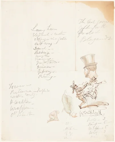 Sketches of Head, Arm, and Kneeling Figure by George Cruikshank, drawing, 1792-1878