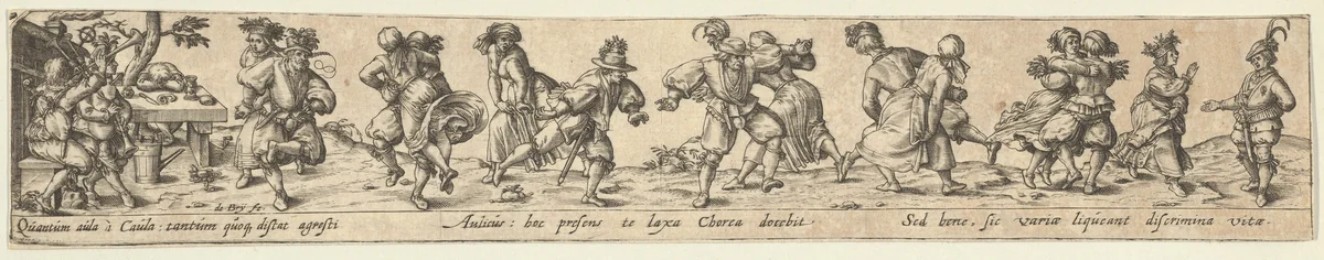 Peasant Couples Dancing by Johann Theodor de Bry, print, 1580-1600