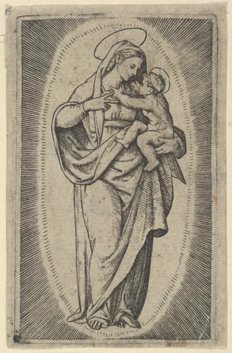 The Virgin holding the Christ Child by Marcantonio Raimondi, print, 1495-1532