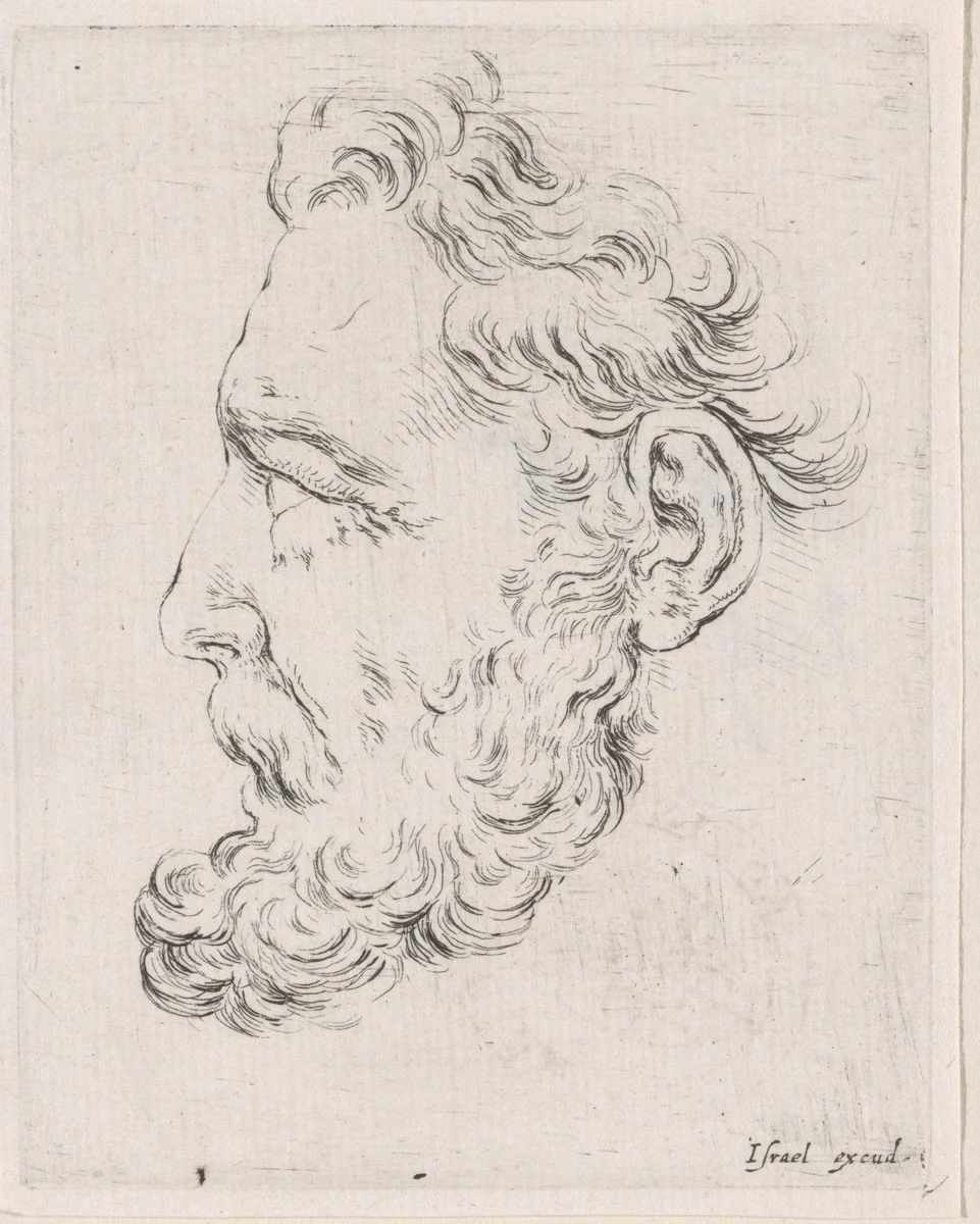 Gezicht van een oude man met baard, in profiel naar links by Stefano della Bella, print, 1650