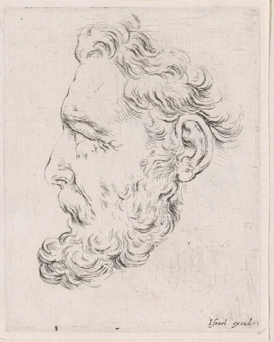 Gezicht van een oude man met baard, in profiel naar links by Stefano della Bella, print, 1650