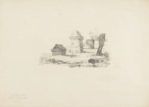 Grafstenen in Menado by Adrianus Johannes Bik, print, 1821
