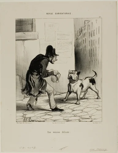 A Delicate Task, plate 37 from Revue Caricaturale by Honoré-Victorin Daumier, print, 1843