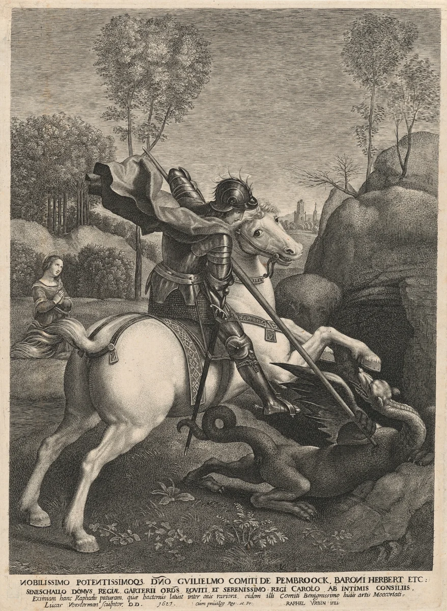 Saint George and the Dragon by Lucas Emil Vorsterman, print, 1627