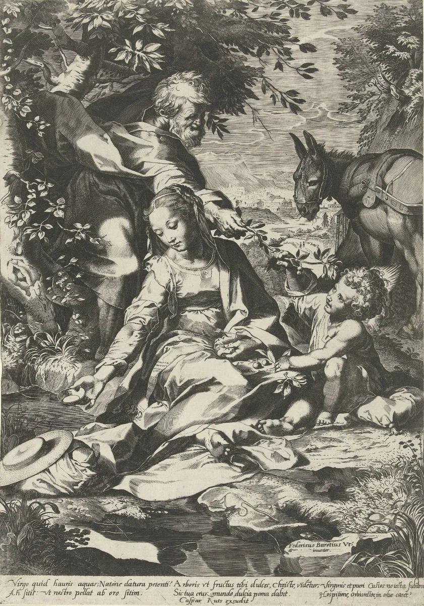 Rust op de terugtocht uit Egypte by anonymous, print, 1575-1650