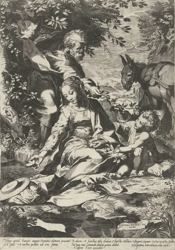 Rust op de terugtocht uit Egypte by anonymous, print, 1575-1650