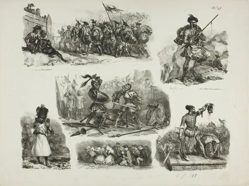 Sheet of Sketches by Denis Auguste Marie Raffet, print, 1829