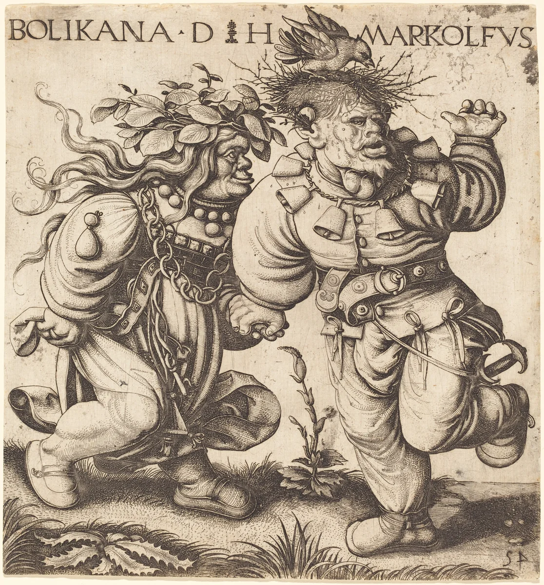 Bolikana and Markolfus by Daniel Hopfer; David Funck, print, 1500-1536