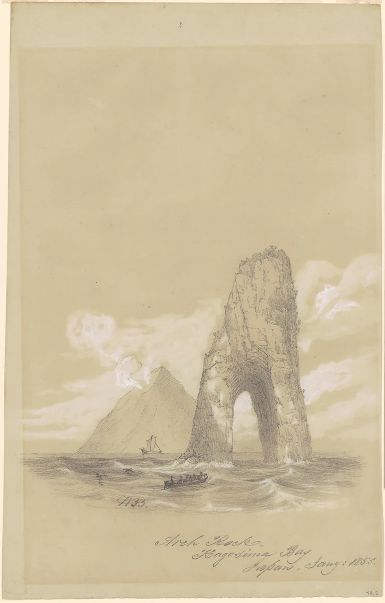 Arch Rock, Kagosima Bay, Japan by William Brenton Boggs, drawing, 1855