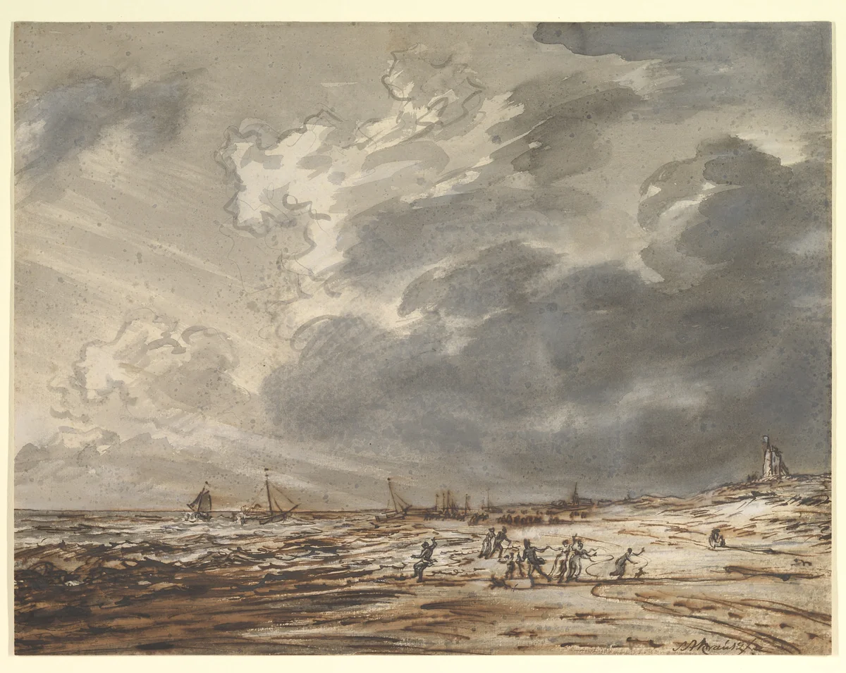 The Beach at Scheveningen (?), with Strollers by Simon Andreas Krausz, drawing, 1760-1825