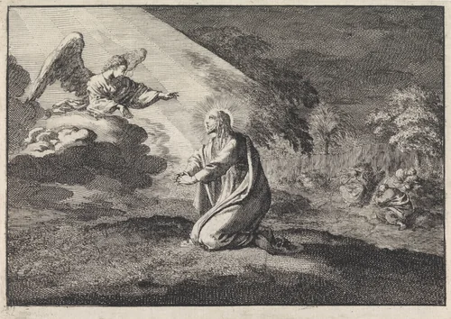 Christus in de hof van Getsemane by Jan Luyken, print, 1703