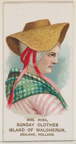 Mme. Rhea Dressed in Sunday Clothes from the Island of Walgheren, Zealand, Holland, from the set Actors and Actresses, Second Series (N71) for Duke brand cigarettes by W. Duke, Sons & Co., print, 1888-1890
