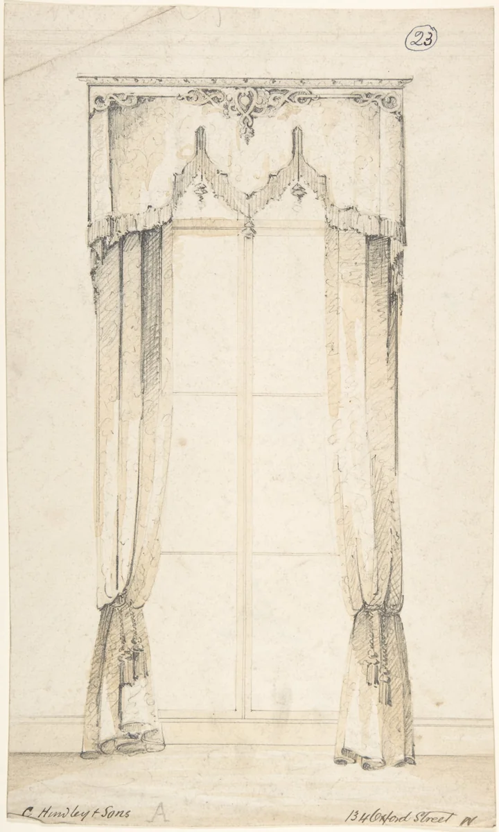 Design for Curtains by Charles Hindley and Sons, drawing, 1841-1884