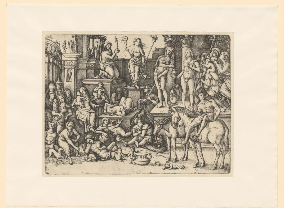 Allegorische voorstelling op de macht der liefde by Unknown, print, 1525-1550
