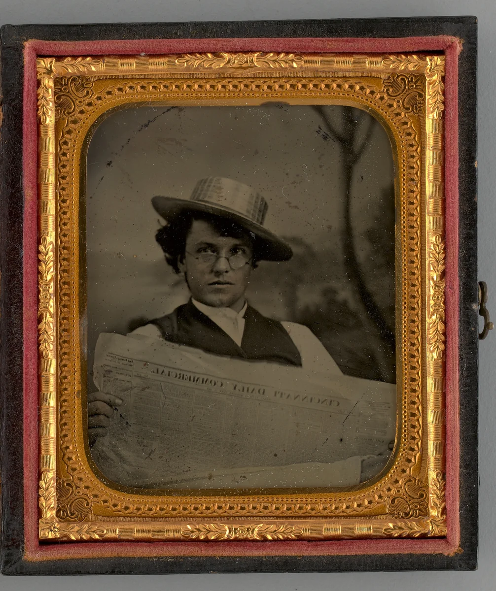 Untitled (Portrait of a Man Holding a Newspaper and Wearing a Straw Hat) by Unknown maker, other, 1868