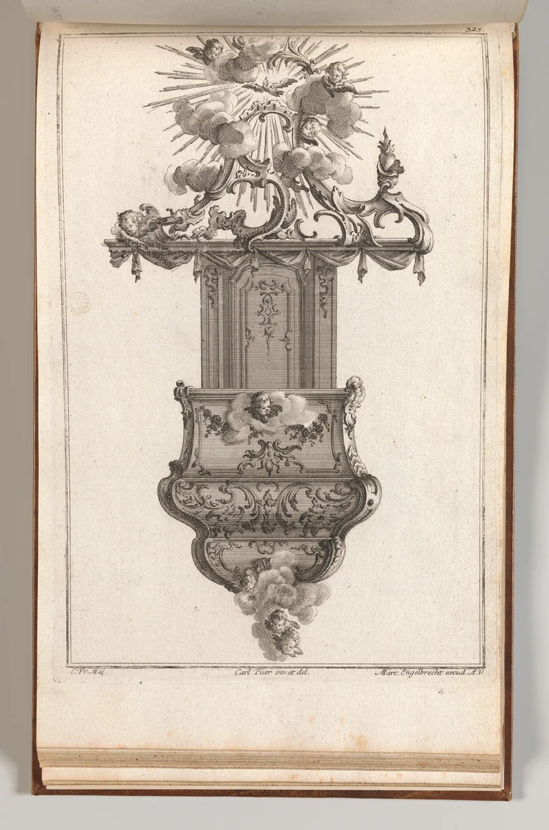 Design for a Pulpit, Plate 4 from an Untitled Series of Pulpit Designs by Carl Pier, book, 1745-1755