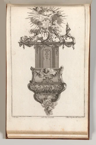 Design for a Pulpit, Plate 4 from an Untitled Series of Pulpit Designs by Carl Pier, book, 1745-1755